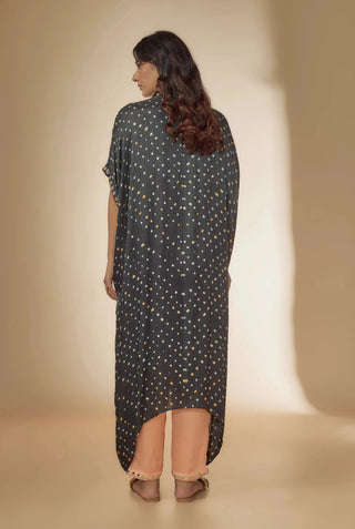 Gray bandhani silk kurta with embroidered pants