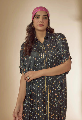 Gray bandhani silk kurta with embroidered pants