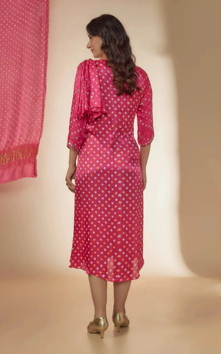 Pink bandhani silk daree drape dress