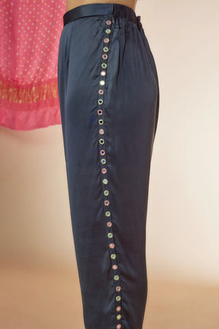 Pink bandhani wrap top with embroidered pants