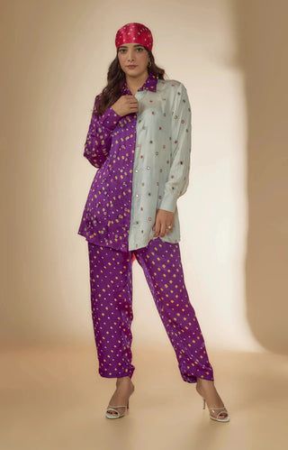 Purple bandhani shirt co-ord with embroidery