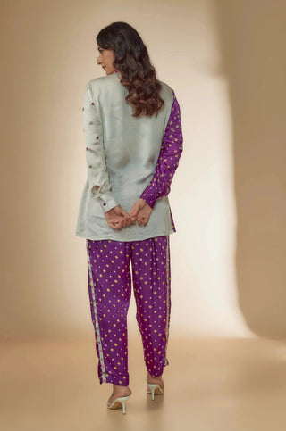 Purple bandhani shirt co-ord with embroidery