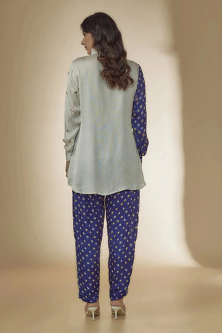 Blue Bandhani Shirt Co-ord with embroidery