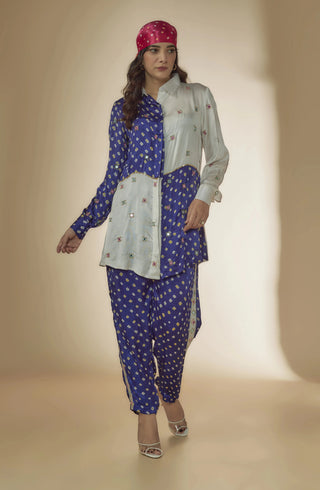 Blue Bandhani Shirt Co-ord with embroidery