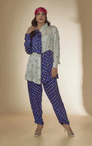 Blue Bandhani Shirt Co-ord with embroidery