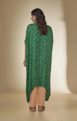 Green bandhani silk kurta with embroidered pants