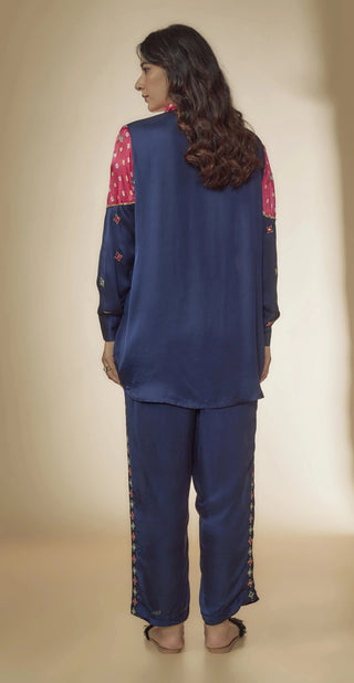 Blue bandhani shirt Co-ord with embroidery