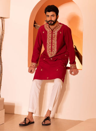 Deep red saheb kurta