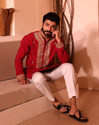 Deep red saheb kurta