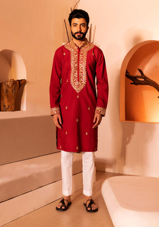 Deep red saheb kurta