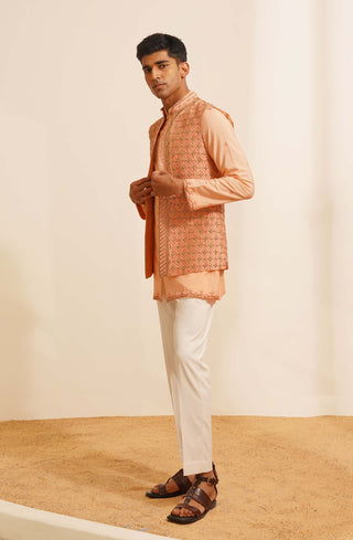 Peach naran indo-western jacket set