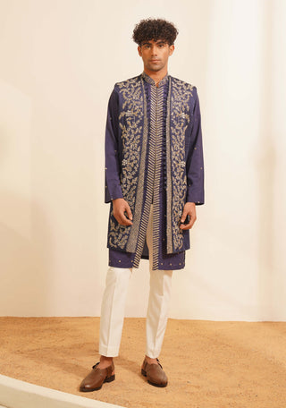 Navy blue manik indo-western jacket set