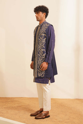 Navy blue manik indo-western jacket set