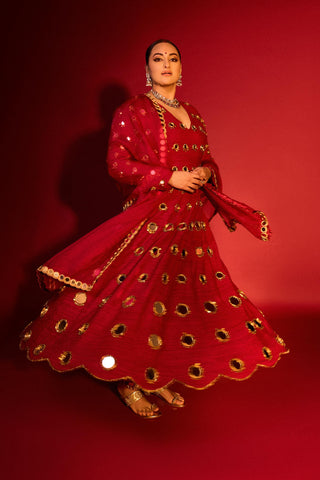 Red inara naach anarkali set