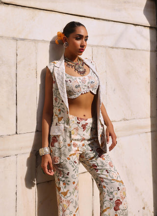 Tishya ivory printed choli with jacket and pants