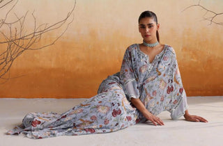 Powder blue full-length draped printed kaftan