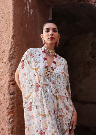 Amara ivory print draped kaftan