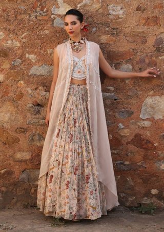 Kaira blush pink printed lehenga and cape set