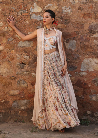 Kaira blush pink printed lehenga and cape set