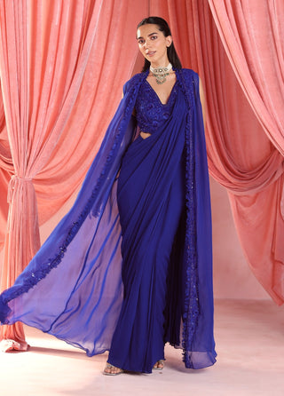 Alena electric blue stitched saree and jacket set