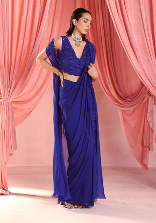 Alena electric blue stitched saree and jacket set