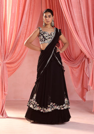 Nataliya black pre-stitched lehenga saree set