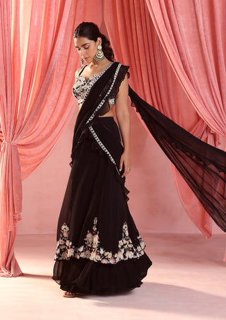 Nataliya black pre-stitched lehenga saree set