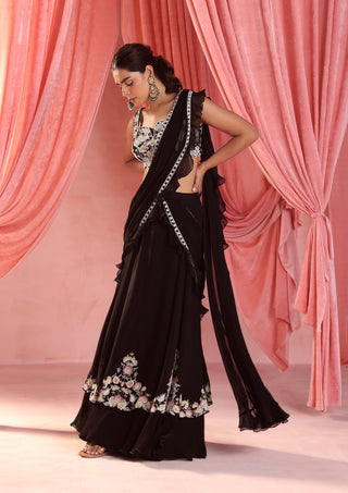 Nataliya black pre-stitched lehenga saree set