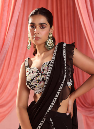 Nataliya black pre-stitched lehenga saree set