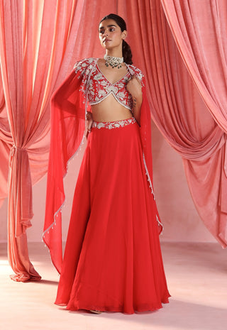 Avni red cape, skirt and blouse