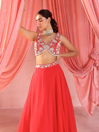 Avni red cape, skirt and blouse