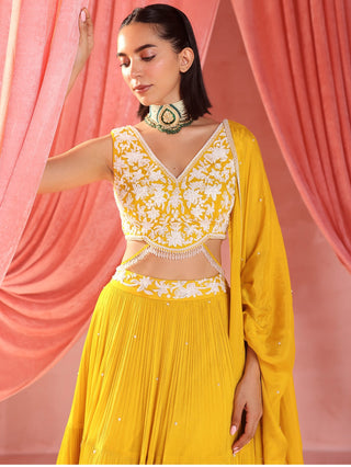 Rita mustard yellow tiered skirt set