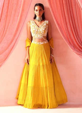 Rita mustard yellow tiered skirt set