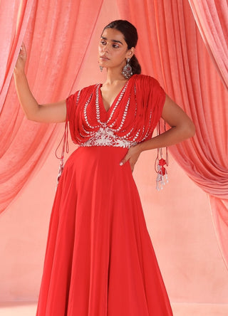 Melany red embellished anarkali