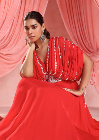 Melany red embellished anarkali