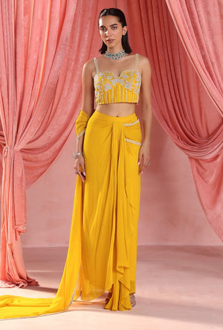 Nina mustard yellow draped skirt and blouse