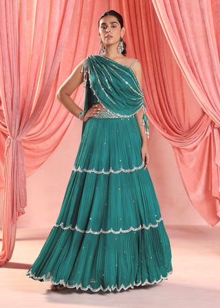 Natasha emerald green tiered skirt and blouse