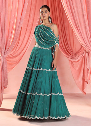 Natasha emerald green tiered skirt and blouse