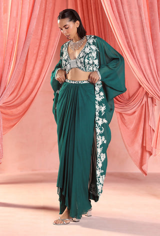 Lenora emerald green skirt and cape set