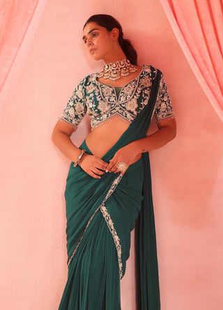 Nyna emerald green stitched saree and blouse