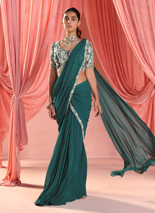 Nyna emerald green stitched saree and blouse