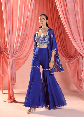 Eliza electric blue gharara and cape set