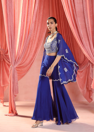 Eliza electric blue gharara and cape set