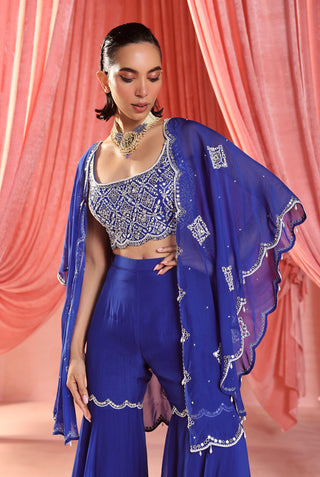 Eliza electric blue gharara and cape set