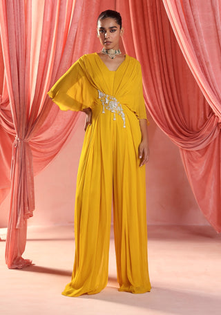 Lara mustard yellow pleated jumpsuit