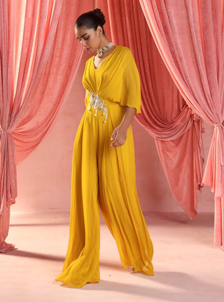 Lara mustard yellow pleated jumpsuit