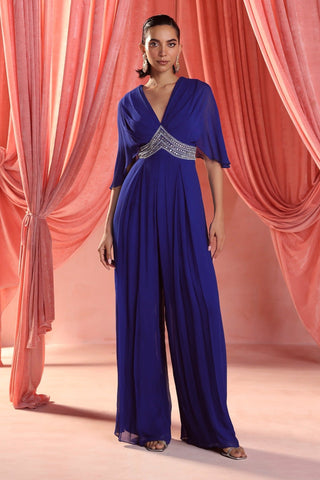 Emily electric blue draped jumpsuit