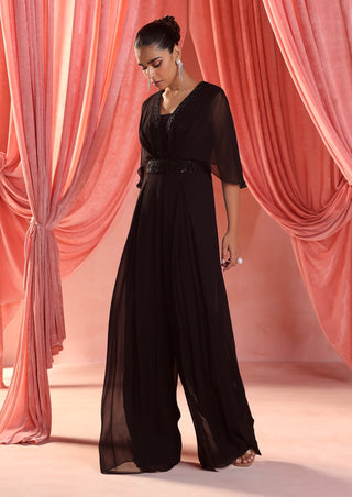 Elnora black draped pleated jumpsuit