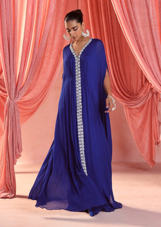 Nura electric blue draped kaftan