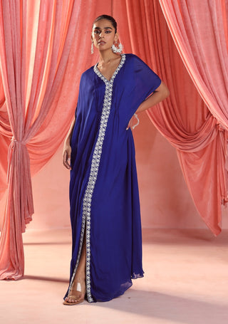 Nura electric blue draped kaftan